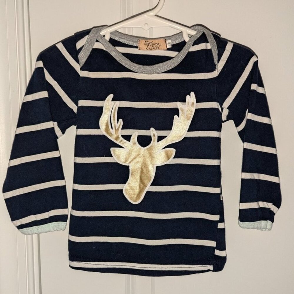 *3 FOR $9* Cat Papa long sleeve Navy Striped Buck Deer Shirt Tee Top 100 3 4 4T
